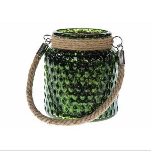 2 Hobnail Glass Lanterns With String Lights